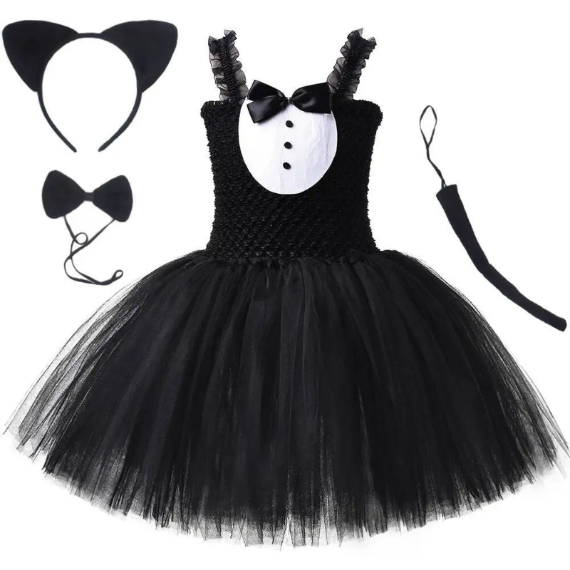 Baby Clothing Dresser - Gaun Tutu Kucing Hitam Putih untuk